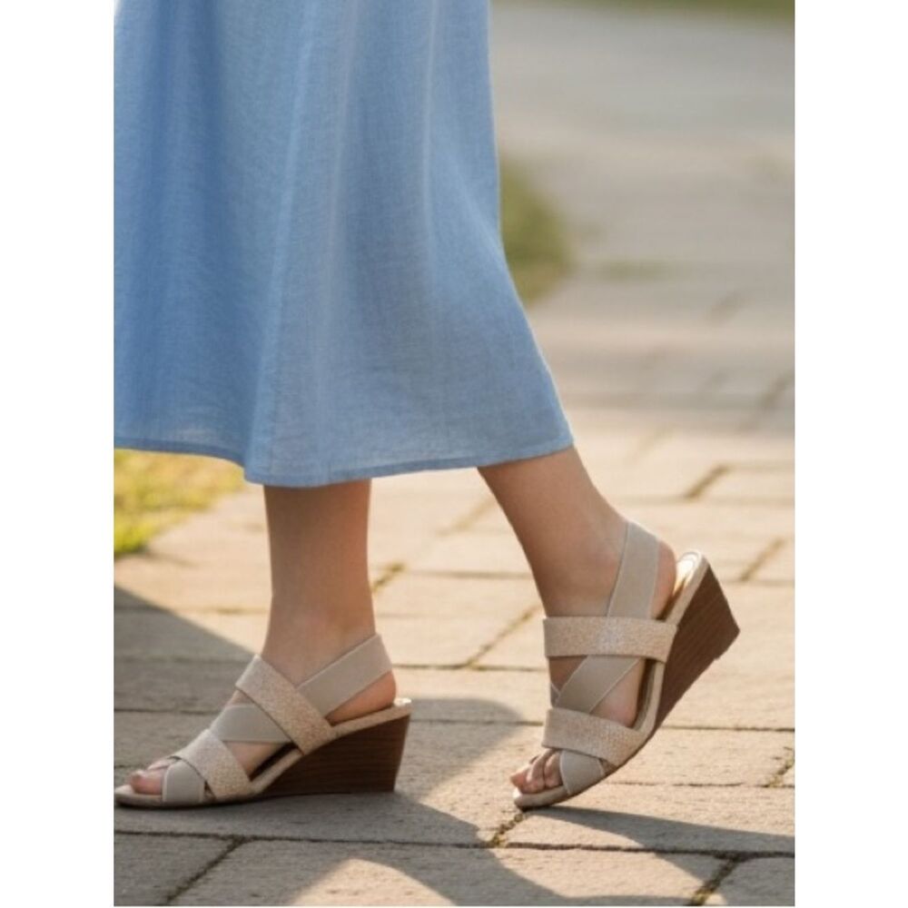 Ros Hommerson Winona Beige Crisscross Wedge Sandals,